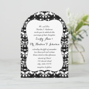 Black Lovebird Damask Wedding Invitation