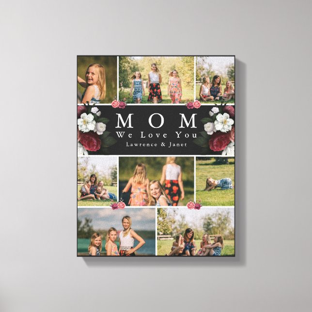 Black Lovely Botanical Floral Mum 8 Photo Collage Canvas Print (Front)