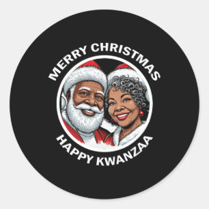 Black Loving Santa Claus And Mrs. Claus Christmas Classic Round Sticker