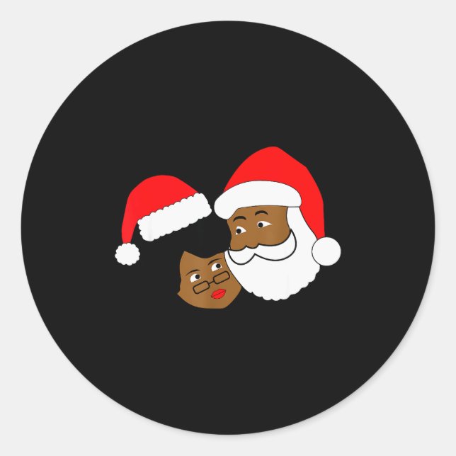 Black Loving Santa Claus And Mrs. Claus Ethnic Chr Classic Round Sticker (Front)