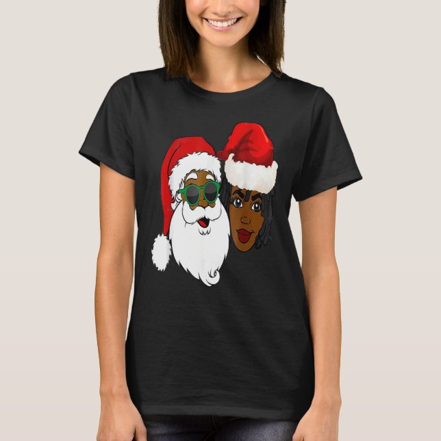 Black Loving Santa Claus and Mrs Claus Ethnic Chri T-Shirt (Front)