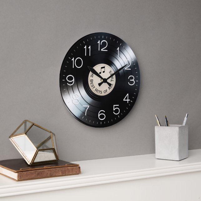 Black LP Vinyl Record Album Large Clock (Office)