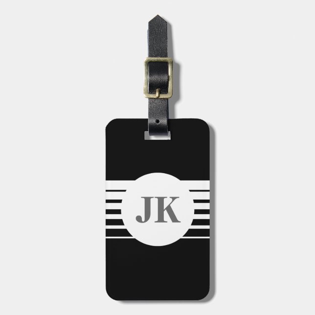 Black luggage tag with personalizable monogram (Front Vertical)