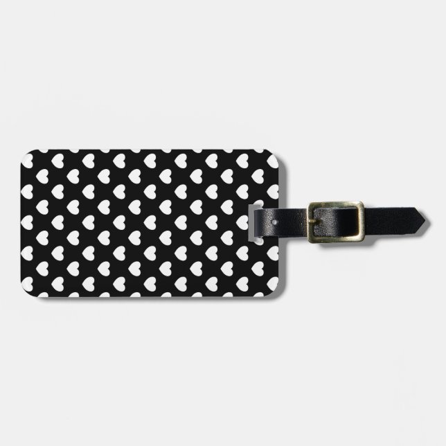 Black Luggage Tag With Stylish Hearts Pattern (Front Horizontal)
