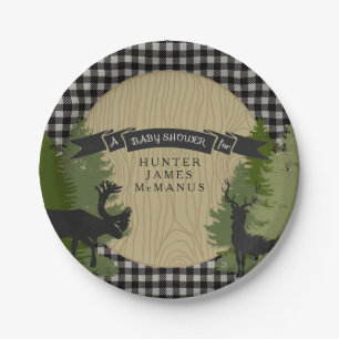 Black Lumberjack Forest Woodland Baby Boy Shower Paper Plate