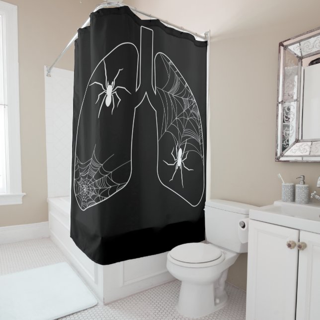 Black Lungs Spider Webs | Halloween Spider Shower Curtain (In Situ)