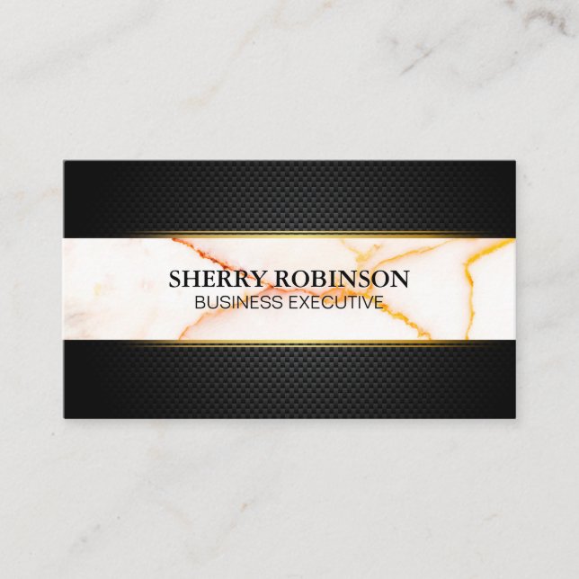 Black Lux Mesh | White Marble Texture Business Card (Front)