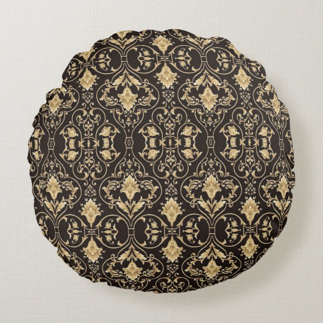 Black Luxurious Patter Round Cushion (Front)