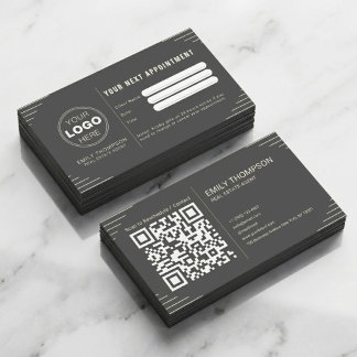 Black Luxury Art Deco QR Code Minimal Design Appointment Card