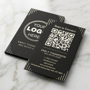 Black Luxury Art Deco QR Code Minimal Design Business Card