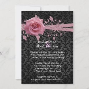 Black Luxury Damask Pink Rose Wedding Invite