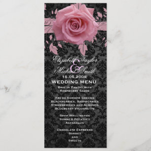Black Luxury Damask Pink Rose Wedding Menu