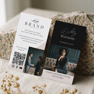 Black Luxury Elegant Law Firm Photo QR Code Business Card