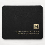 Black Luxury Gold Initial Logo Mouse Mat<br><div class="desc">This modern luxury mouse pad is the perfect addition to any office or workspace. The sleek design features a gold initial logo in classic block typography, adding a touch of personalisation, on a black leather print background. The non-slip base ensures that the mouse pad stays in place while you work....</div>