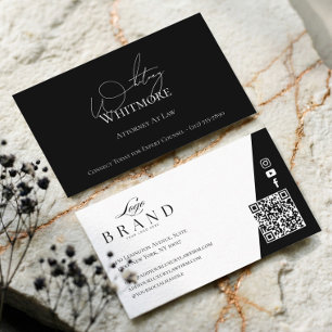 Black Luxury Minimal Attorney At Law Firm QR Code Business Card