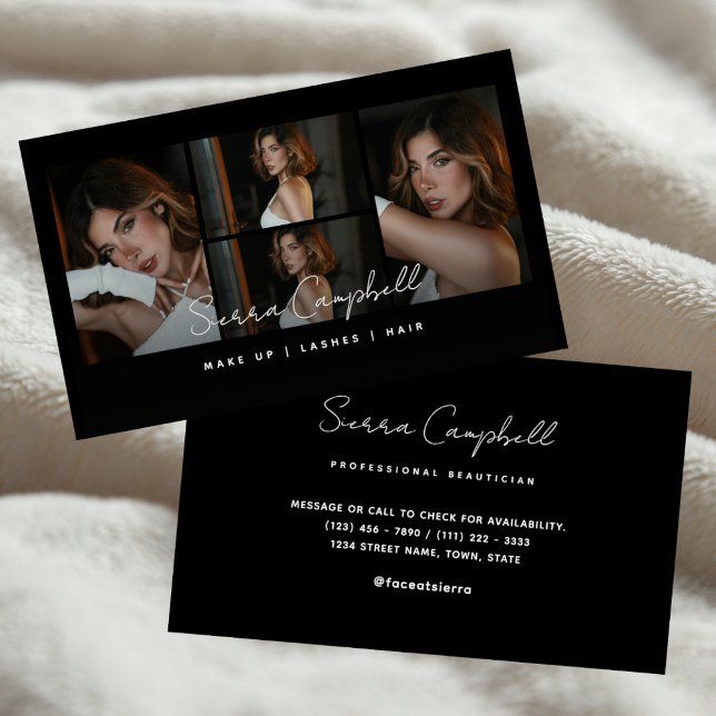 Black Luxury Photo Collage Beauty Professional Business Card (Creator Uploaded)