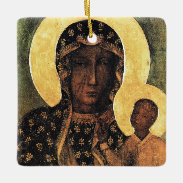 Black Madonna Poland Our Lady of Czestochowa print Ceramic Tree Decoration (Front)