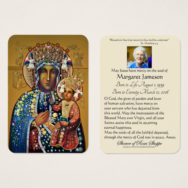 Black Madonna Virgin Mary Catholic Funeral Prayer (Front & Back)