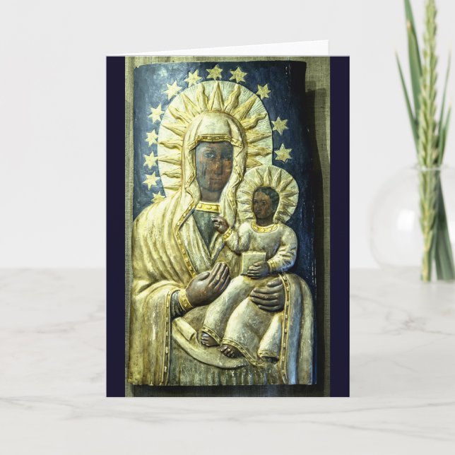 Black Madonna Wood Carving Christmas Stamp Holiday Card (Front)