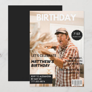 Black Magazine Cover Photo 71st birthday Invitation