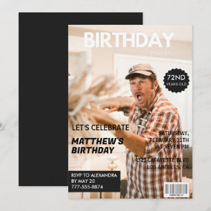 Black Magazine Cover Photo 72nd birthday Invitation