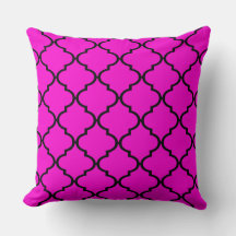 Black Magenta Moroccan Quatrefoil Pattern Pillow