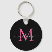 Black Magenta Pink Monogram Name Elegant Script