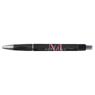 Black Magenta Pink Monogram Script Name Stylish
