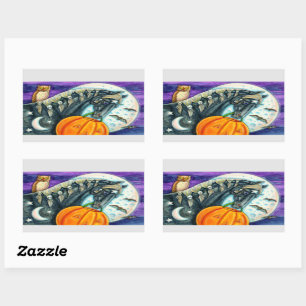 BLACK MAGIC HORSE, OWL, JACK O LANTERN & SKULLS RECTANGULAR STICKER
