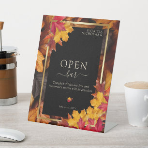 Black Magic Meets Rustic Golden Autumn Open Bar Pedestal Sign