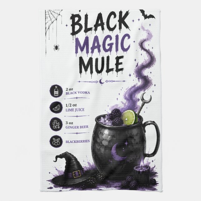 Black Magic Mule Halloween Recipe Tea Towel (Vertical)