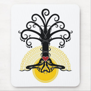 Black magic tree with red heart on it mouse mat