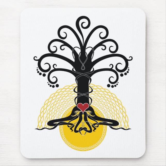 Black magic tree with red heart on it mouse mat (Front)