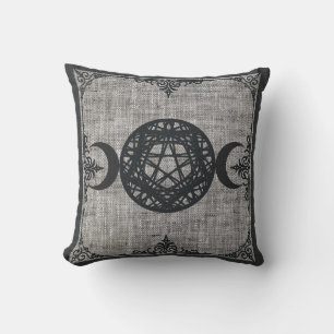Black Magic Triple Moon Pentagram Vintage Wiccan Cushion