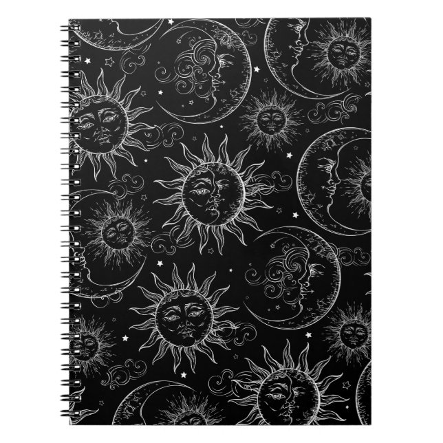 Black Magic Vintage Celestial Sun Moon Stars Notebook (Front)