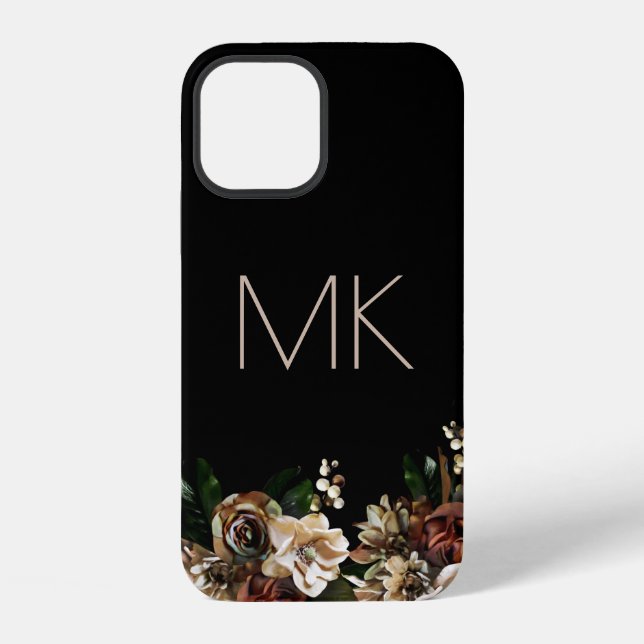 Black Magnolia with Monogram iPhone Case (Back)