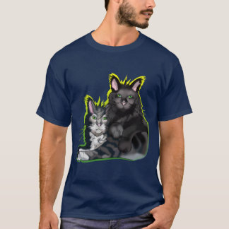 Black maine coon cat brothers with green eyes T-Shirt