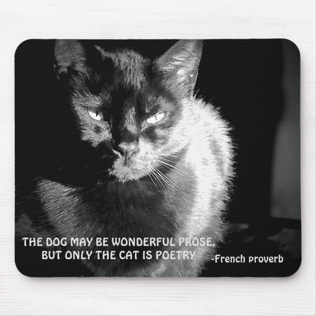 Black Maine Coon Cat with French Poverb Mouse Mat (Front)