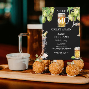 Black Make 60 Great Again Beer Birthday Party Invitation