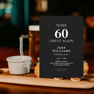 Black Make 60 Great Again Birthday Party Invitation
