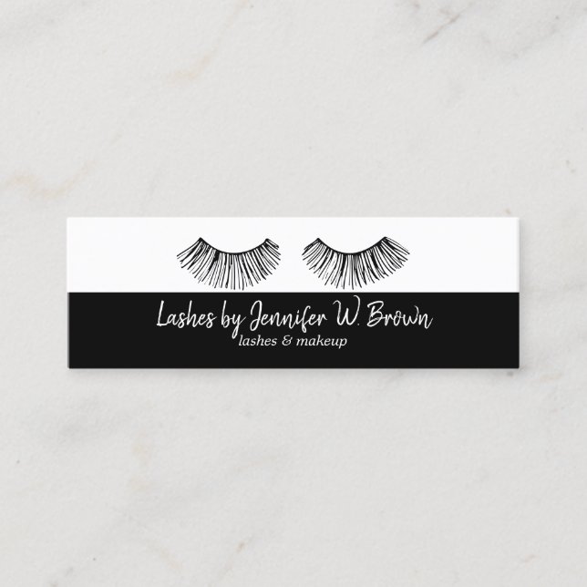 Black Makeup Artist Beauty Lashes Mini Business Card (Front)