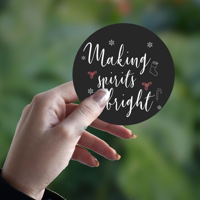 Black Making Spirits Bright Snow Flake Christmas Classic Round Sticker (Creator Uploaded)