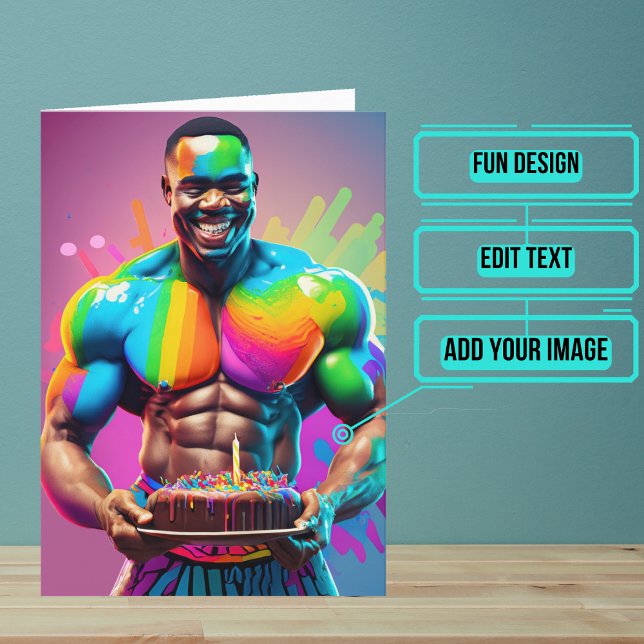 Black Male Bodybuilder Gay Birthday Card (Wish a very Happy Birth - gay to your favorite person with this LGBTQ+ inspired birthday card. )