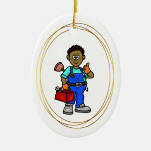 Black Male Plumber Christmas Ornament