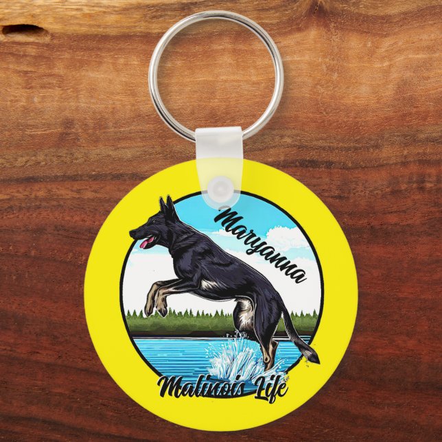 Black Malinois in Water Key Ring (Front)