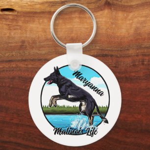 Black Malinois in Water Key Ring