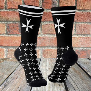 Black Maltese Cross, St. John, Malta flag / symbol Socks