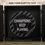 Black Man Cave Quote  Dartboard<br><div class="desc">Black Man Cave Quote Dart Board has a black and grey modern stripes design with an inspirational quote "Winners never quit" for those competitive players—perfect gift for him, your husband, or your father. Change the quote if you like with the "Personalise this template” section. Original artwork by Kardz Studio. If...</div>