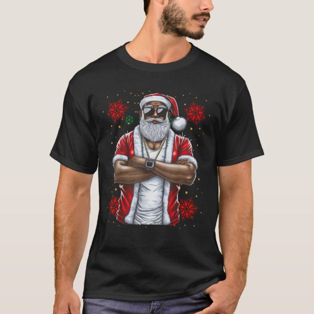 Black Man Melanin Christmas Santa Claus Ugly Sweat T-Shirt (Front)