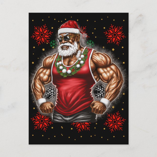 Black Man Melanin Christmas Santa Claus Ugly Xmas Holiday Postcard (Front)